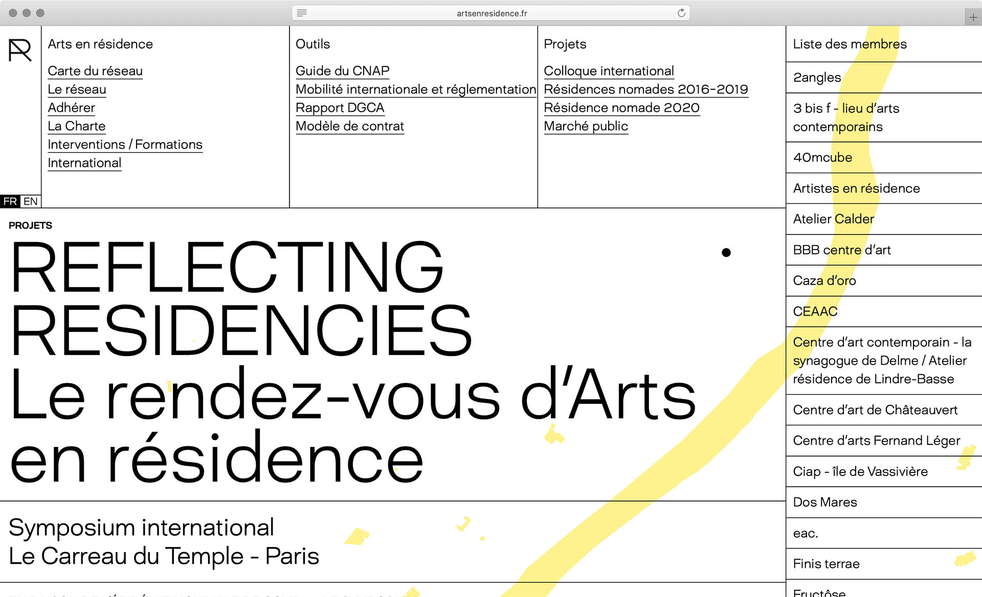 Cyril Makhoul - (link: https://www.artsenresidence.fr/ text: Arts en résidence) — Visual Identity and webdesign (with (link: https://benoitb.studio/ text: Benoit Böhnke))